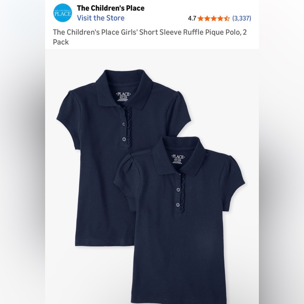 TWO Children’s Place Navy Girls' Polo Shirt Set of two